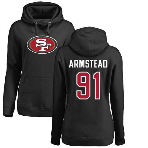 San Francisco 49ers Black Women Arik Armstead Name and Number Logo #91 Pullover NFL Hoodie Sweatshirts